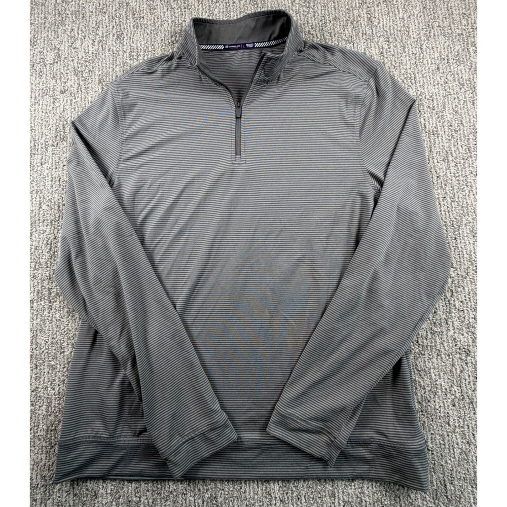 Southern Tide Pullover Men Large Grey Striped Tide to Trail Quarter Zip L